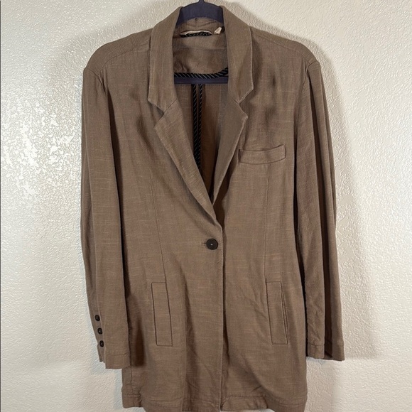 Soft Surroundings Taupe Linen Blend Long Line Single Button Blazer Size Medium - Picture 1 of 7